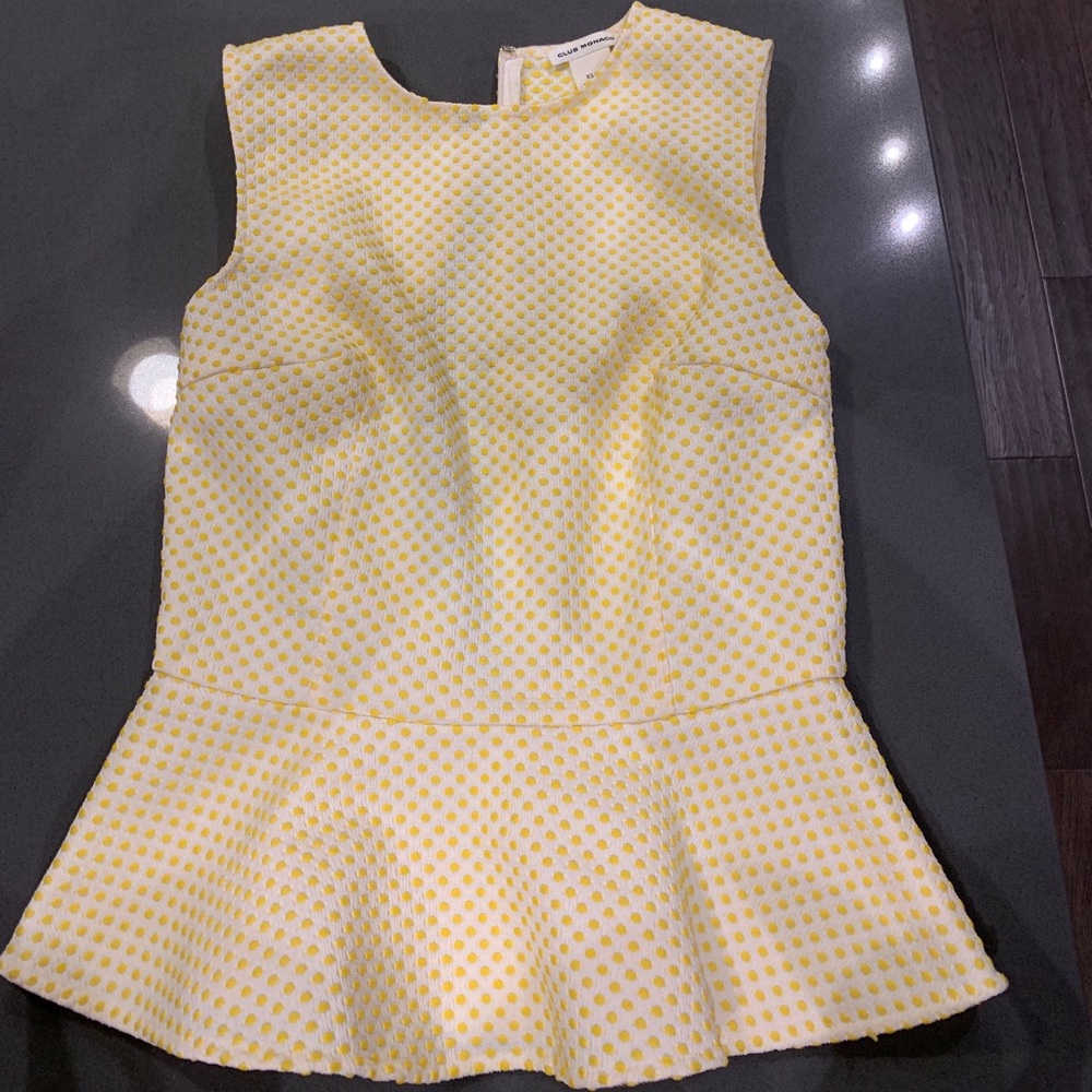 Club Monaco, Yellow Dot Peplum Top